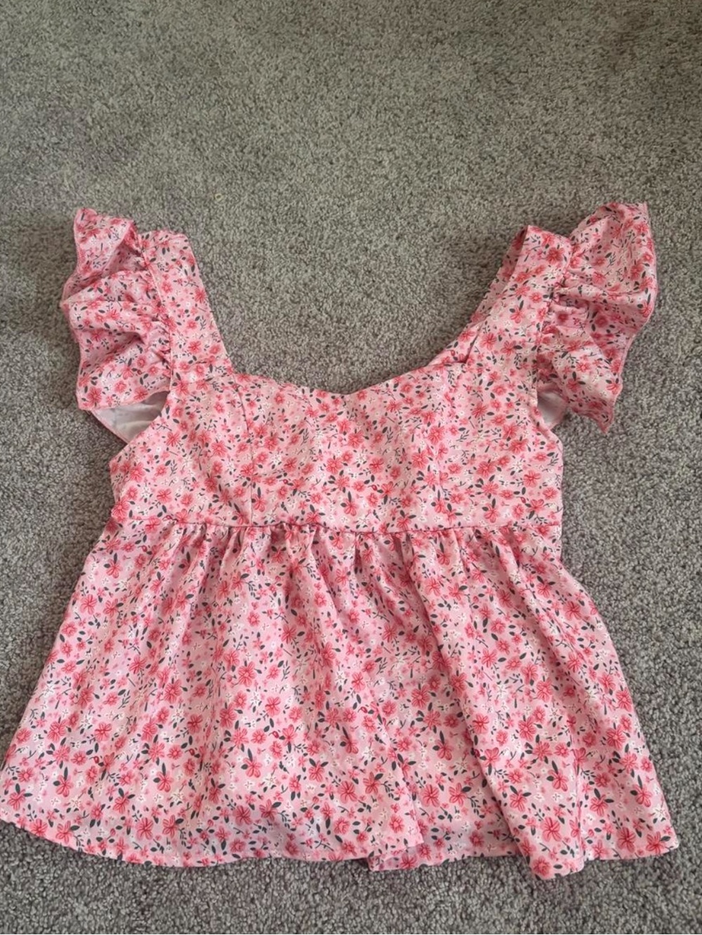 SHEIN Pink Floral Ruffle Sleeve Top
